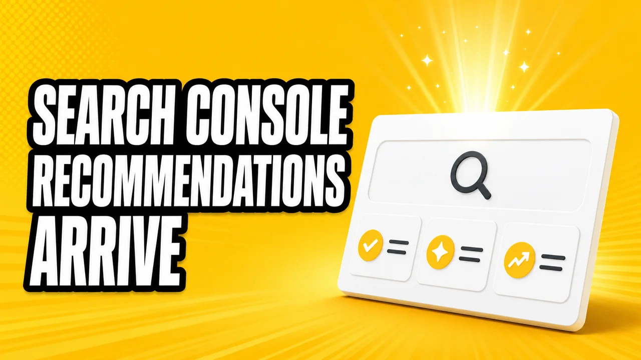 Miniature jaune lumineuse montrant une interface analytique abstraite avec une page web, un indicateur de recherche et des recommandations d’optimisation.