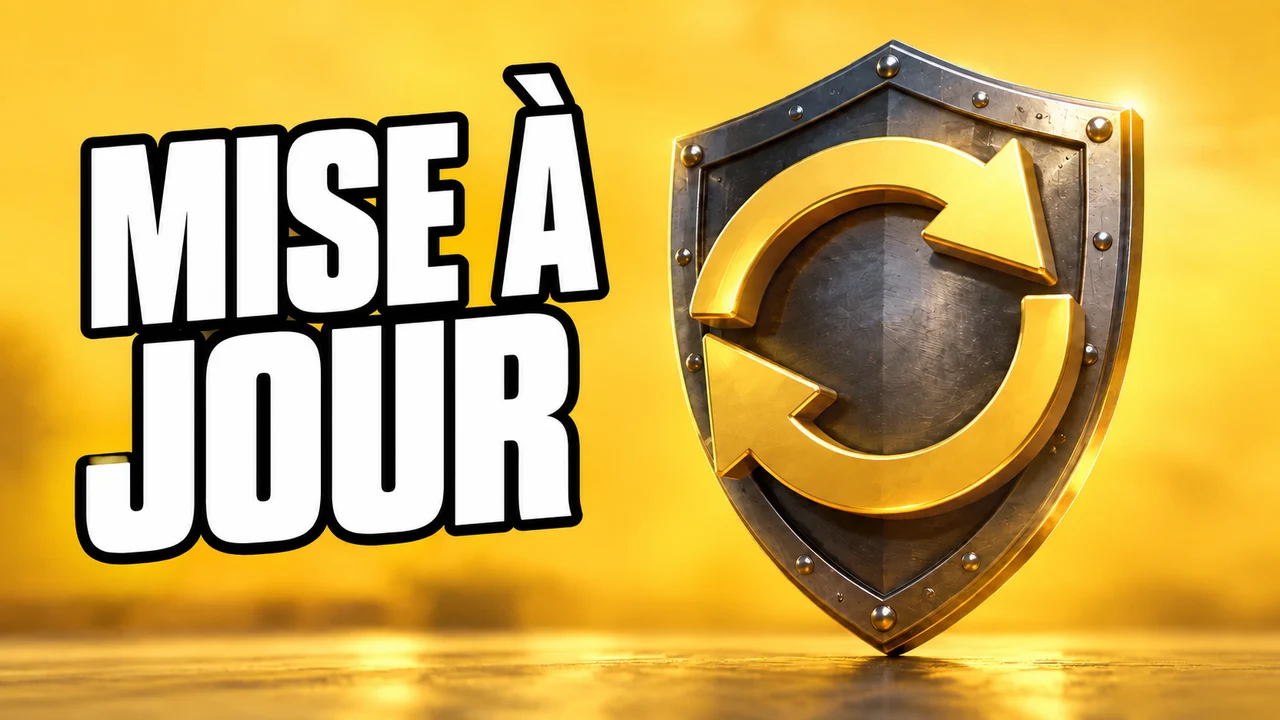 Mise à jour : un bouclier et une flèche circulaire sur fond jaune