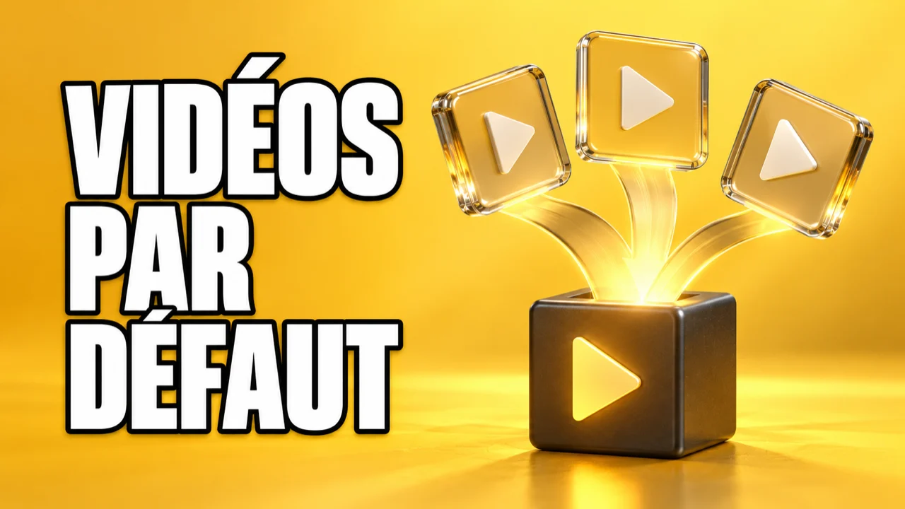 Vidéos par défaut : illustration conceptuelle jaune de plusieurs tuiles vidéo reliées à un cube.